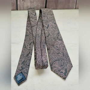 Ryan Seacrest Distinction Silk blend Skinny Necktie Tie Gray Paisley Luxury B